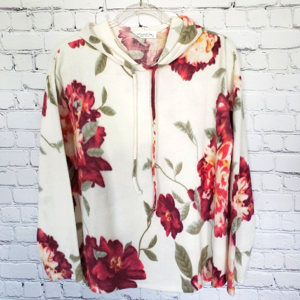 EXCLUSIVE ONE Long Sleeve Super Soft Cozy Fleece Floral Hoodie--NEW--L - Picture 6 of 14